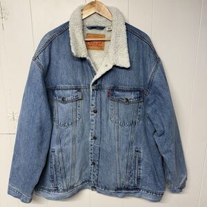 Levis Sherpa Insulated Jacket Denim Jeans Trucker Blue Heavy Snap Button Men 4XL